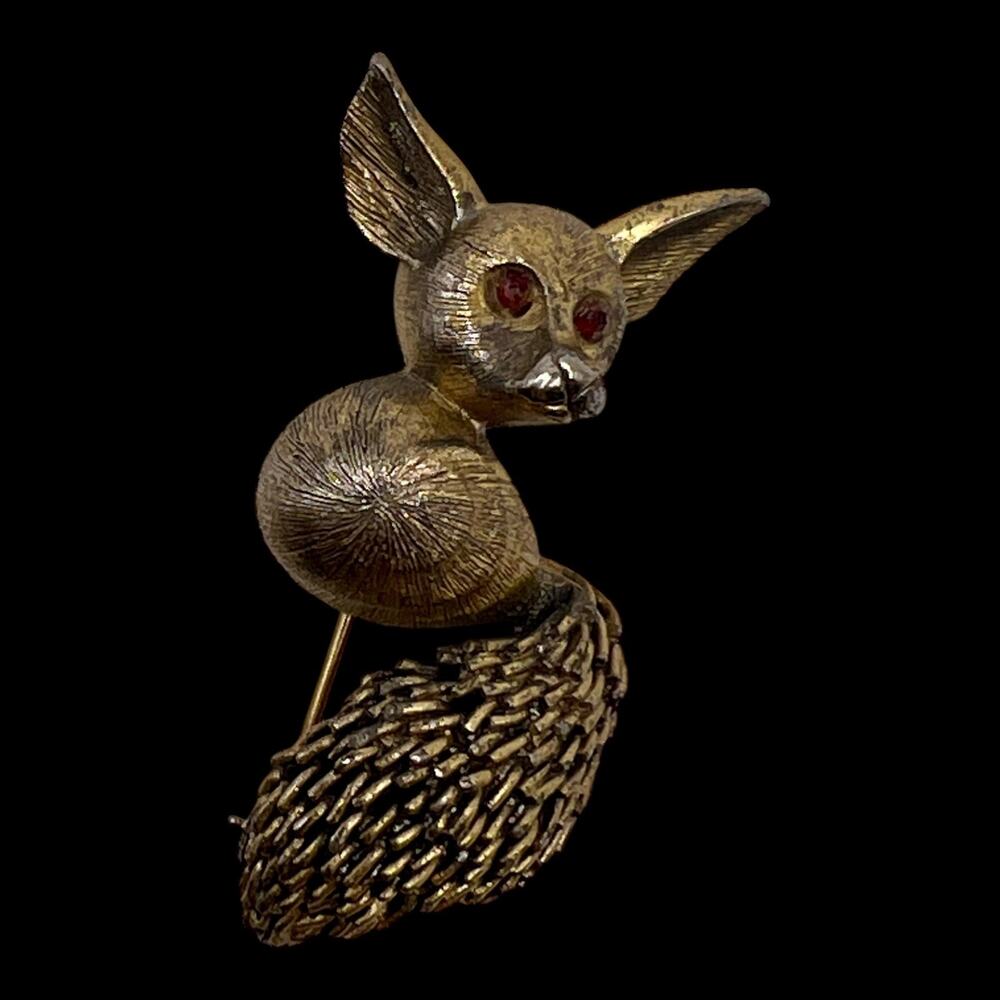 Rare Tortolani Fox Brooch Red Eyes Woodland Forest Animal Costume Jewelry